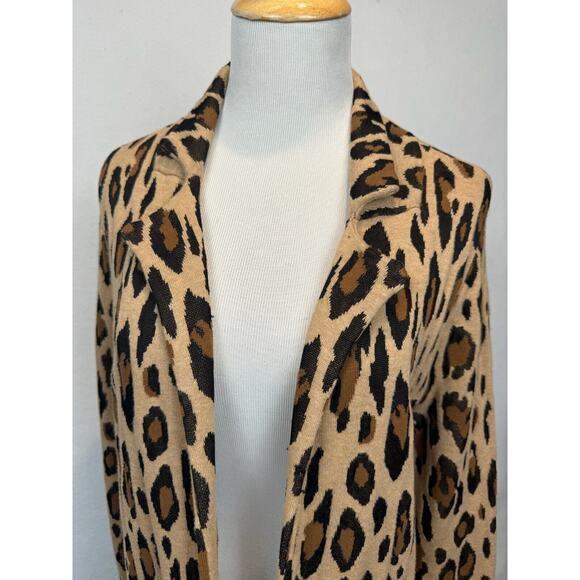 Chico's Leopard Print Long Cardigan Sweater Duster Pockets Front Knit Sz 0 Small - Picture 6 of 11